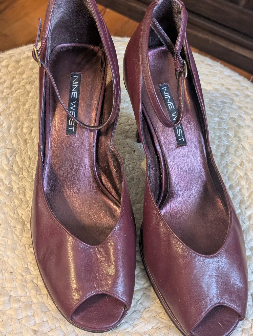 Nine West Women's Wine Peep-Toe Ankle-Strap Heels